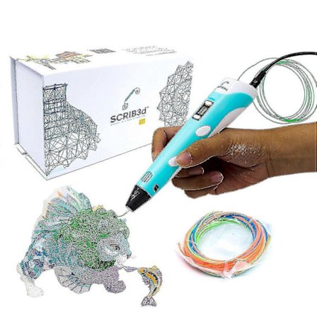 Scrib3d P1 3D-tulostuskynä näytöllä - Sisältää 3D-kynän, 3 aloitusväriä PLA-filamenttia, sapluunan