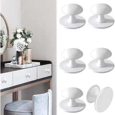 Runde, hvide, selvklæbende skabsknopper fra Pieces, selvklæbende skuffehåndtag, køkkenlågehåndtag