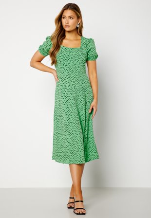 BUBBLEROOM Samantha Puff sleeve dress Green / Patterned Klær