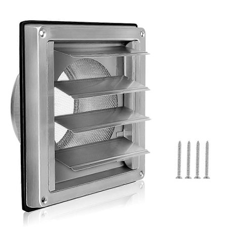 Ventilationsrist 125 mm rustfrit stål, luftventildæksel, lamelristdæksel, flad kanalventil, luftventil til vægindtag