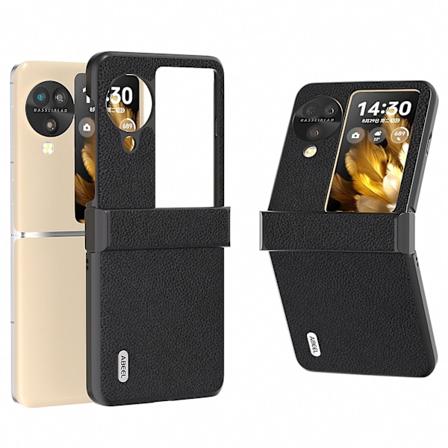 Abeel til Oppo Find N3 Flip 5g hængselbeskyttelsesetui ægte ko læder bagcover Black