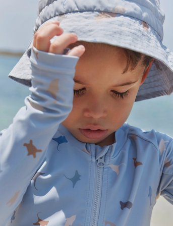 Wheat Bucket Hat Tilo Badge - Blue - 1-3Y