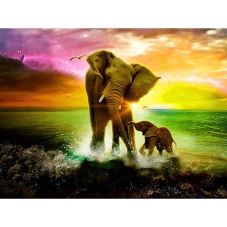 DIY Diamantmaleri-sæt til voksne Elefant, Fuld Bor, Rund