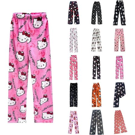 Pyjamasbukser Dame Katt Fluffy Pyjamasbukser Søte Anime Flanell Pyjamas Komfortabel Lounge