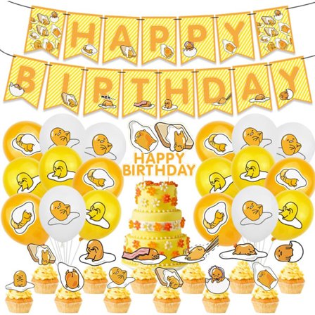 32 stk. Gudetama fødselsdagsfest tilbehør fest sæt Gudetama kagetoppe cupcake toppe Gudetama fødselsdagsfest dekorationer bannerballoner