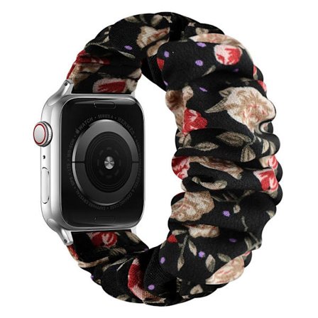 Apple Watch Series 6 / 5 44mm elastic hair band style watch strap - Silver Connector / Small Rose / Size: L