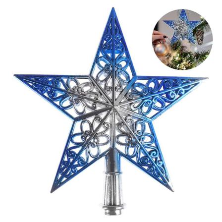 (silverblå) Julgran Topper Star Glittrande Xmas Tree