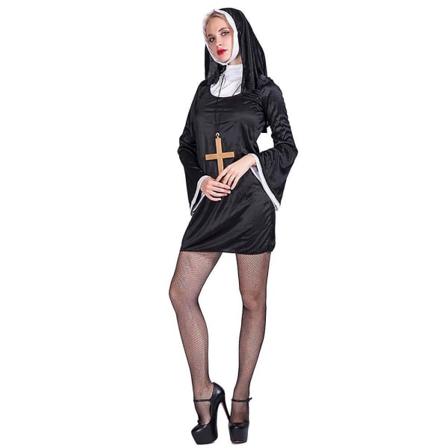 Halloween-nunna Cosplay-asu hupulla Monikäyttöiset juhla-cosplay-vaatteet Naughty Nun L