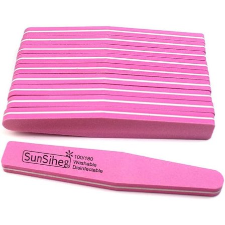 Sæt med 10 Neglefile, 100/180, Dobbeltsidet Neglebufferfile, Blok til Gel, Neglefil, Professionel Polering, Vaskbar og Genanvendelig