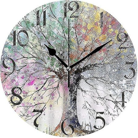 Livets träd väggklocka tyst icke tickande färgglada blommor klockor batteridriven vintage skrivbordsklocka 10 tum kvarts analog tyst sovrum vardagsrum