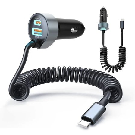 【PP】Autolaturi USB C Pikalataus iPhone 16:lle 1,5M 65W USB C Kierrekaapelilla Autopuhelinsovitin PD&QC3.0 USB-laturi 12V USB-liitäntä-XS4-