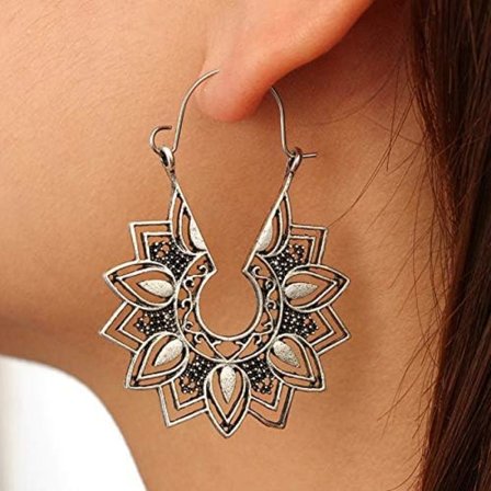 Vintage silverhängande örhängen med fina blommor för kvinnor och tjejer, Metall