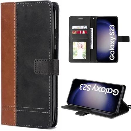 Samsung Galaxy S23 Fodral 360 skyddande läderlook Anti-Scratch - Brun-Svart