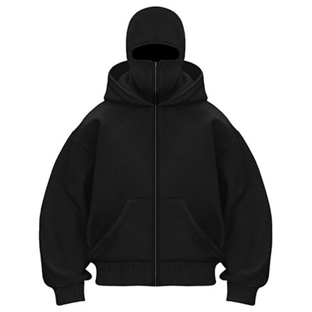 Unisex Y2K Balaclava Ytterkläder – Zip-Up Dubbellagers Hoodie, Hip Hop Jacka