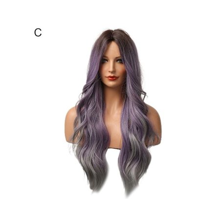 Pitkä aaltoileva peruukki liukuvärjäyksellä, verkkopäällisellä, erittäin ohut ombre-sekoitus violetti pitkä cosplay-peruukki naisille - C