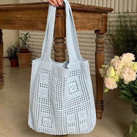 Strikkede skuldertasker Hæklet taske LYSEBLÅ