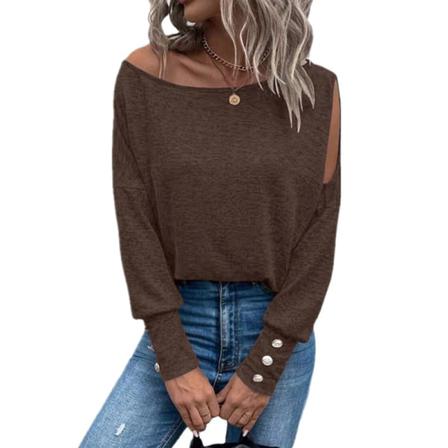 Kvinnor Casual Solid Color Off Shoulder Pullover Hollow Out Tee