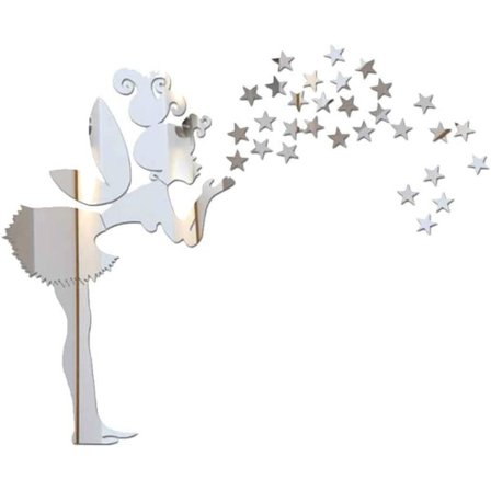 Fairy Stars Mirrored Wall Stickers Little Girl Stars Spegeldekaler DIY Akryl Barnrumsdekoration Tapet silver