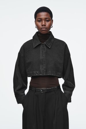 COS Women's Cropped Denim Jacket in Black