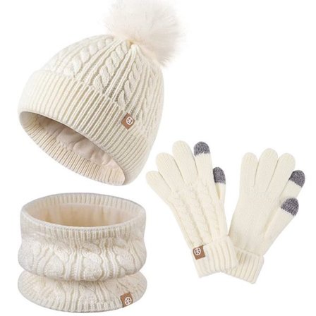 ING Vinterhue Halstørklæde Handsker Sæt til Børn Baby Småbørn Drenge Piger Strikket Hue med Pom Pom Tre i Én Sne Sæt