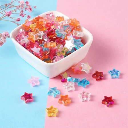 100 stk. 11 mm farverige stjerneperler AB akryl assorterede flerfarvede plaststjerneperler til DIY smykkefremstilling søde perler 100 blandede 