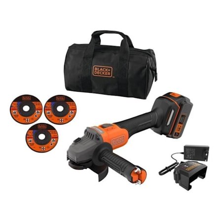 Sladdlös vinkelslip + 4Ah batteri + laddare - BLACK&DECKER - BCG6L8F1S-QW - Borstlös - 18V - 115m - Med 3 skivor och bärväska