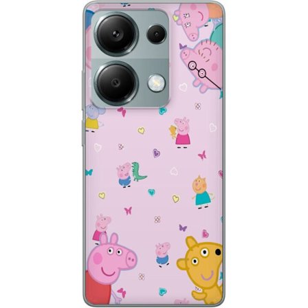 Kompatibelt Mobildeksel til Xiaomi Redmi Note 13 Pro 4G Peppa Gris med en baby i armene, mamma gris motiv i fargerik og myk barneillustrasjon med hjer