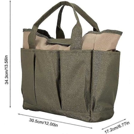 Stor havetaske med flere lommer til haveredskabssæt, haveredskabstaske (Grøn+ Khaki)