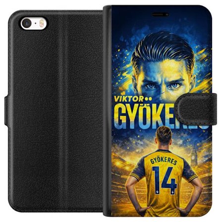 Kompatibel Tegnebogsetui til Apple Apple iPhone 5 Viktor Gyökeres fodboldplakat i gul og blå farve med dramatisk stadionbaggrund, sportsillustration