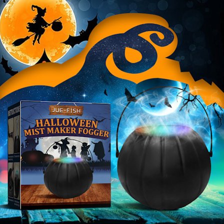 Halloween dekoration, Halloween heksekrukke forstøvningslampe 7-farvet flamme misfarvning