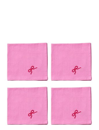 Midnatt | Napkins 4-Pack Pink Bow | 40X40CM