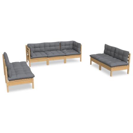 Vidaxl Loungegrupp Med Grå Dynor 7 Delar Massiv Furu Grå
