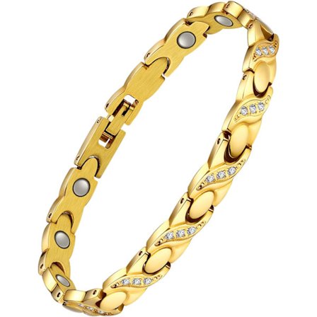 Titaaniteräksinen magneettirannekoru naisille, säädettävä pituus, kristallimuotoilu, magneettiranneke vahvoilla magneeteilla naisille, mukana 