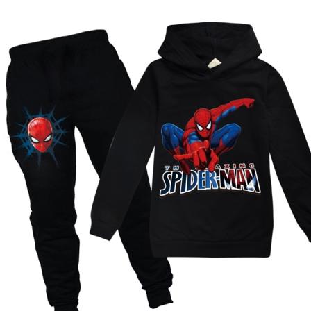 Barn Pojkar Spiderman Hooded Pullover Byxor 2pcs Kits black 160cm