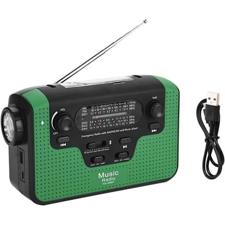 FM/AM/SW Utomhus nödradio - LED-ficklampa - Solcellsdriven - Kan ladda telefonen i nödsituationer (grön)