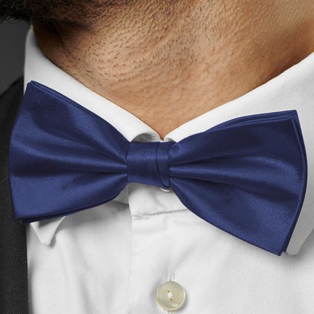 Shiny Navy Blue Basic Pre-Tied Bow Tie for Men - Pre-tied bow ties