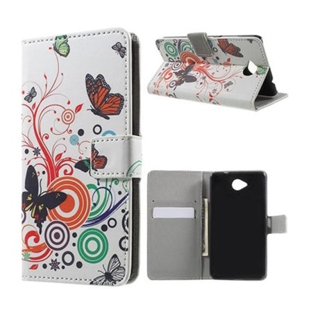 Moberg Microsoft Lumia 650 Läpällinen Nahkakotelo Lompakko Standillä - Perhonen Ja Ympyrä