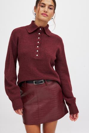 NA-KD Pull polo tricoté - Pulls - Burgundy - M (EU 38-40)