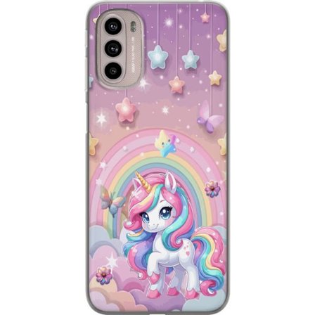 Kompatibel Mobilcover til Motorola Moto G41 Magisk enhjørning med regnbue manke, stjerner og sommerfugle mod en pastelfarvet himmel med skyer