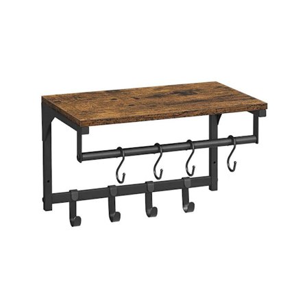 Rootz knagerække - knageholder - knagerække med 8 kroge - vægmonteret knagerække - spånplade/stål - vintage brun-sort - 40 x 24 x 24 cm
