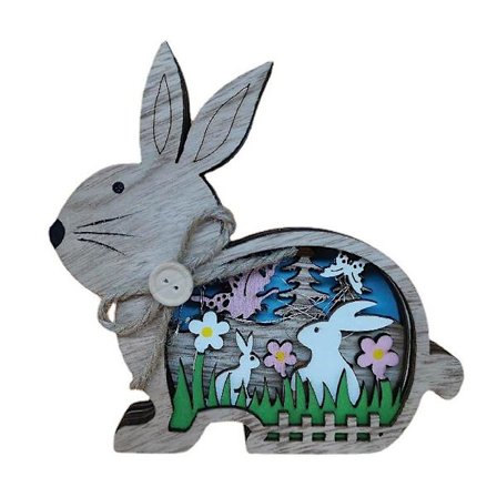 Puinen pääsiäisen LED-pupuvalo, puinen kani, kukat, perhoskoriste, kodin juhlaan, pääsiäiseen, häihin, joulukoriste