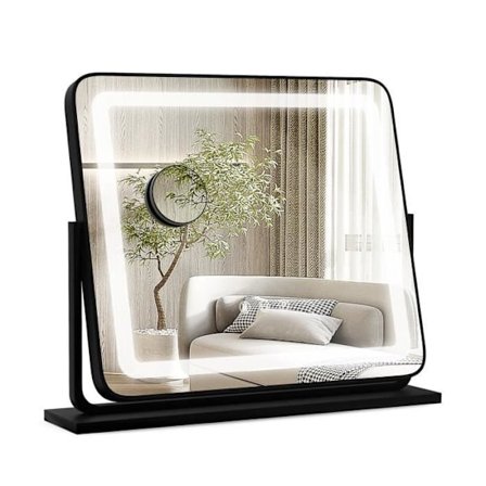 COSTWAY LED-sminkspegel, 5x förstorande, justerbar ljusstyrka, 360° roterbar, 3 ljusfärger, pekkontroll