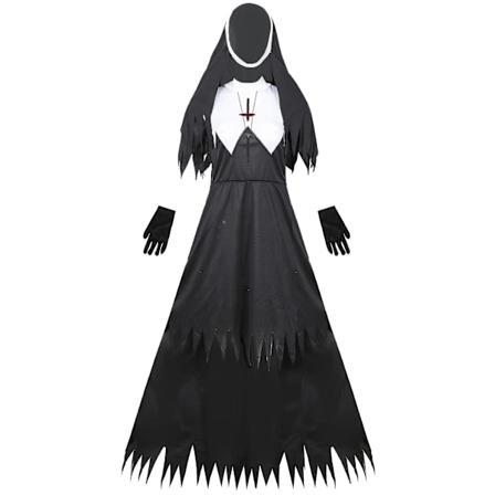 Halloween Zombie Nonne Kostume til Cosplay Vampyr Dæmon XXL Sort
