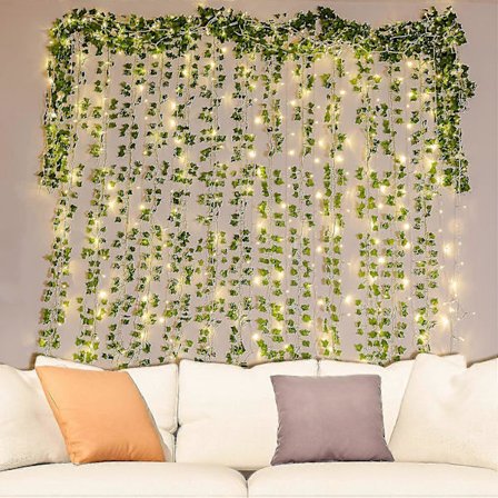 12 stk. Kunstig Efeu Guirlande Efeu, Kunstig Hængende Efeu med 100 LED-lys, til Bryllup Fest Have Lejlighed Altan