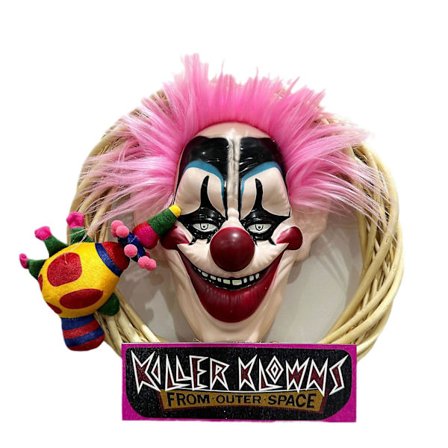 Halloween-klovnin seppele, Halloween-kauhunaamion ovikoriste, pelottava klovnin Halloween-seppele, creepy klovnin seppele Halloween-koristeet 