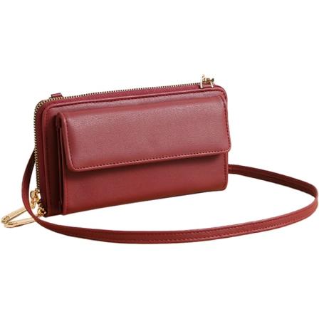 PU berøringsskjerm mobiltelefonveske stor kapasitet diagonal veske mote glidelås horisontal lommebok