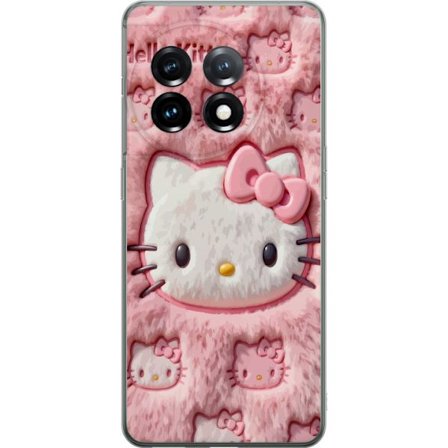 Kompatibelt Mobildeksel til OnePlus 11 Hello Kitty rosa fluffy bakgrunn med ikoniskt ansikt og kawaii-estetikk
