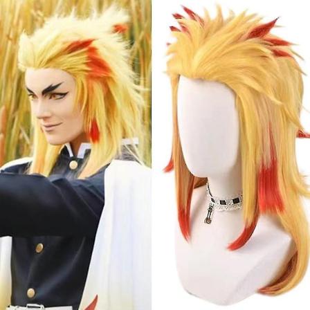 Demon Slayer Rengoku Kyoujurou Cosplay-asu, Halloween-juhlat, Anime-asu, Lahjat - Xin Only Wig S