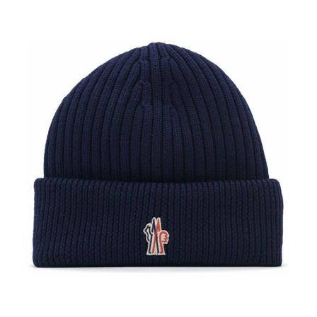 Moncler Ribbed Knit Beanie , Blauw , Heren , Maat: ONE Size Hoeden
