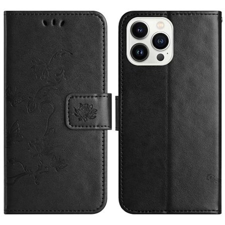 Läderfodral Fjärilar iPhone 16 Pro Svart